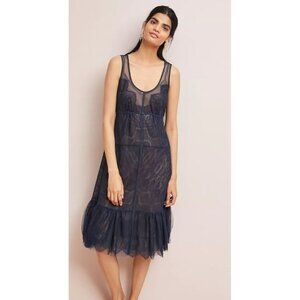 Anthropologie Byron Lars Garden Party Dress Embroidered Blue Sleeveless Size 0